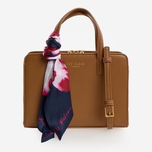 Ted Baker minimalist boxy grab handle crossbody bag with scarf tan NWT